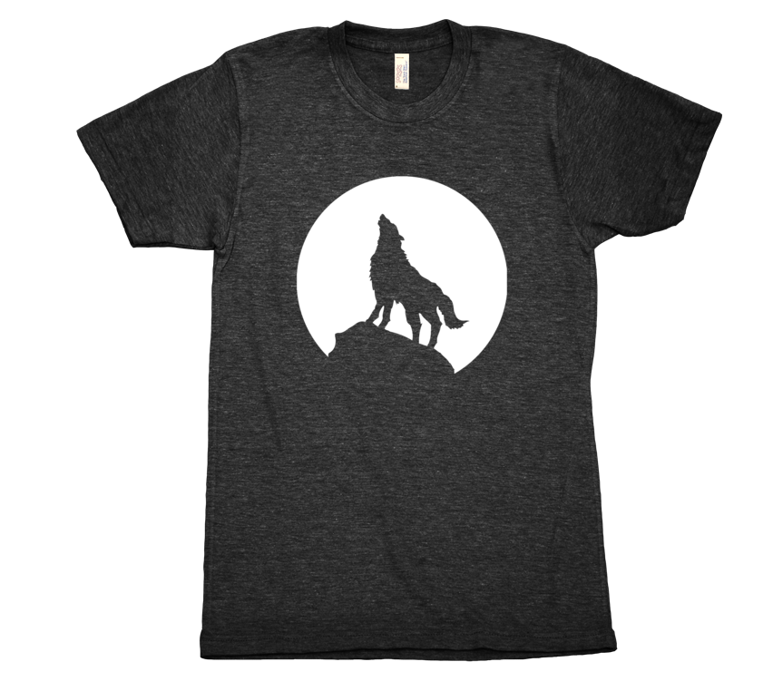 Wolf Howling at the moon tri blend tshirt Black Mens