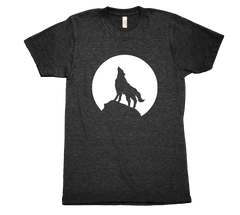 Wolf Howling at the moon tri blend tshirt Black Mens