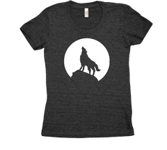 Wolf Howling at the moon tri blend tshirt Black womens